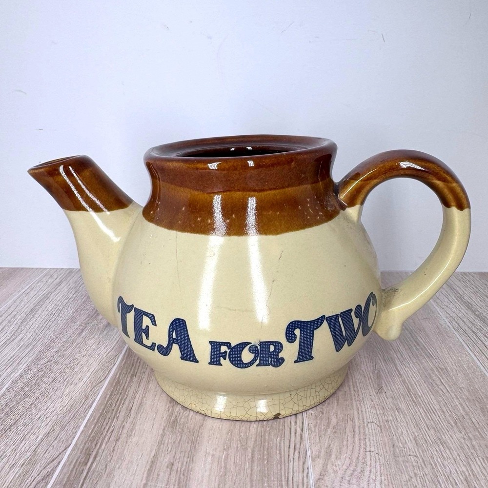 Vintage Tea For Two Teapot Brown Cream Stoneware Small No Lid Cottagecore